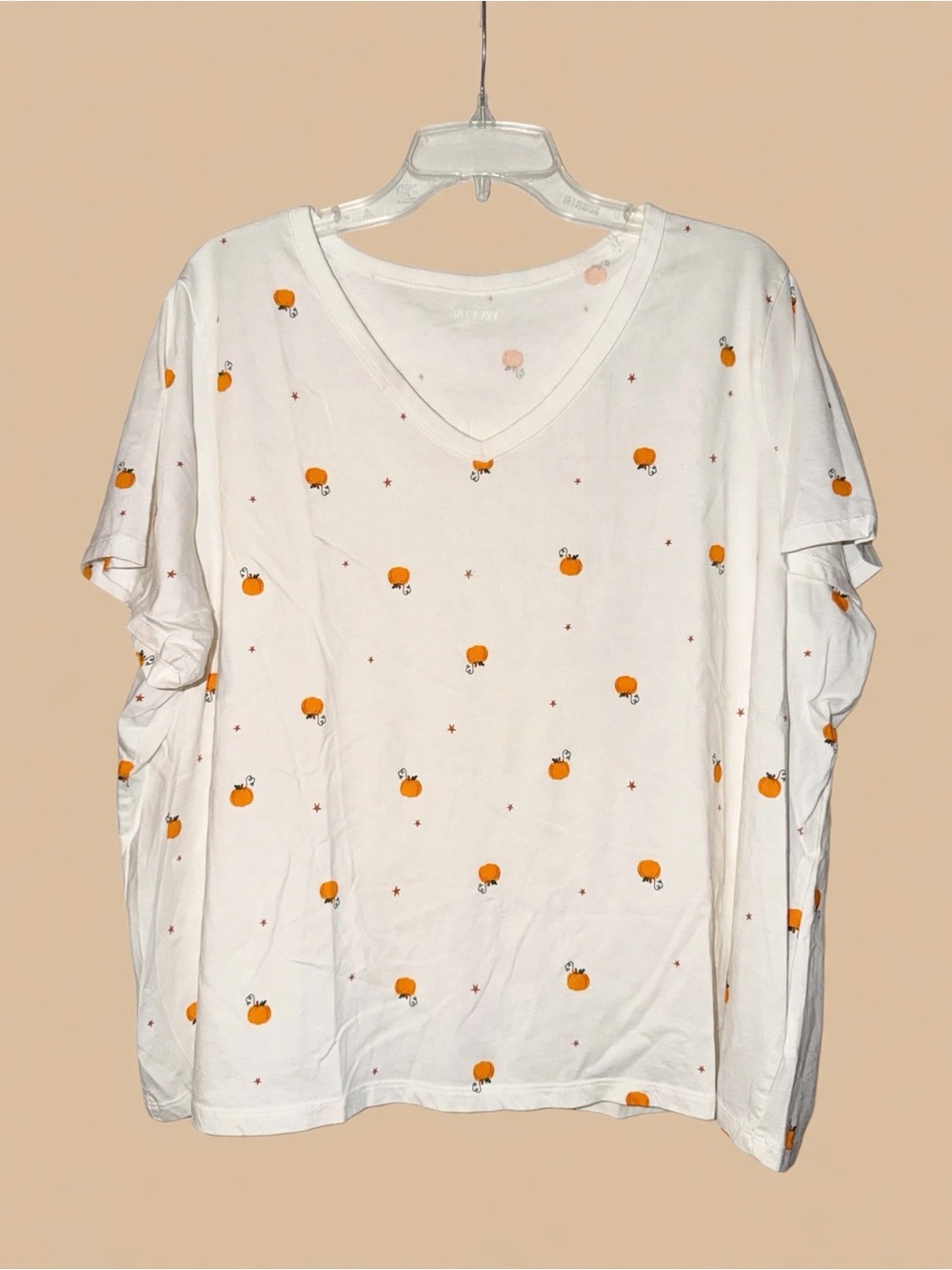 Old Navy White V-Neck Tee with Orange Pumpkin Print NWOT XXL